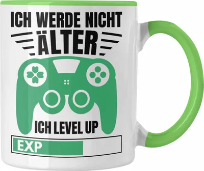 Produktbild von Trendation - Zocker Tasse Geschenk Gamer Geschenkidee Lustiger Spruch Gaming Geburtstag Ich Level Up (Grün)