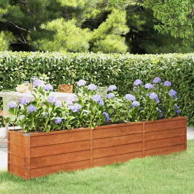 Zdjęcie produktu dla Plantenbak – Trwała, podwyższona skrzynia do uprawy warzyw na zewnątrz – Stal Corten – 240x40x45 cm – Odporna na warunki atmosferyczne