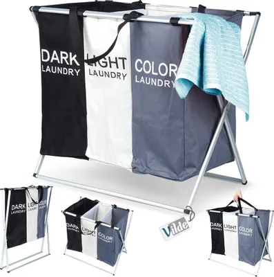 Produktbild von Vilde Wäschekorb Wäschebehälter Wäschebox Wäschesammler mit drei Fächern 105 L