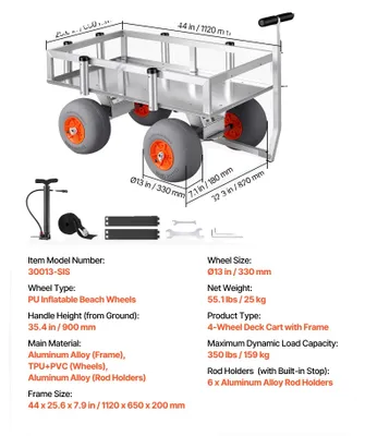 Immagine prodotto di Carrello da trasporto, capacità di carico 159 kg, pneumatici in poliuretano adatti a tutti i terreni, 350 lbs, 350 lbs