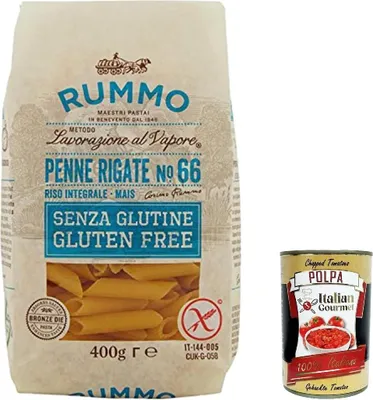 Produktbild von 5x Rummo Pasta Penne rigate n. 66 senza Glutine, gluten free, 100% italienische Pasta nudeln glutenfrei 400g + Italian Gourmet polpa 400g