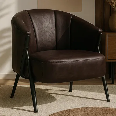 Immagine prodotto di Poltrona HWC-P30, poltrona imbottita/cocktail/club lounge chair vintage retro industriale in metallo ecopelle ~ marrone scuro