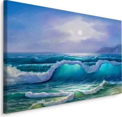 Produktbild von Fabelhafte Canvas LEINWAND BILDER 90x60 cm XXL Kunstdruck Meer Wellen Sonne Gemalt