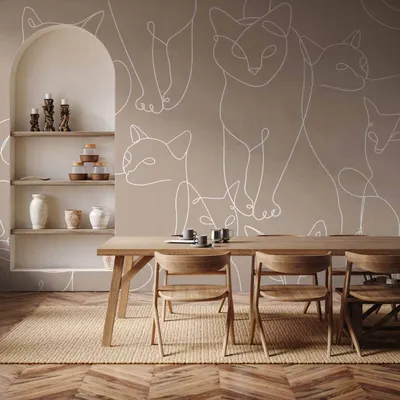 Produktbild von Vlies Fototapete - Cat lineart - minimalist sketches of white cats on beige background 350x256 cm Tiere g-A-10035-a-c