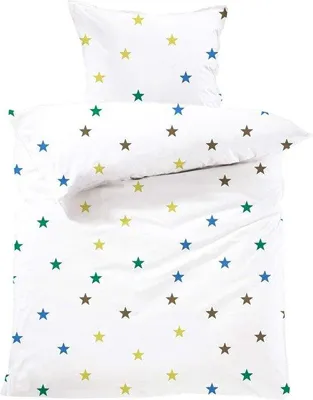 Produktbild von Kindern-Set, 100x135 cm + 40x60 cm, Stern-Design, Braun-Bezug, 100% Baumwolle, Hochwertig mit Reißverschluss, Bio-.