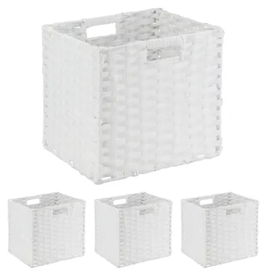Obrázok produktu pre Úložný košík Relaxdays, sada 4 ks, pletený, na oblečenie, hračky, rozmery: 31 x 32 x 30 cm, plastový košík do regálu, biely