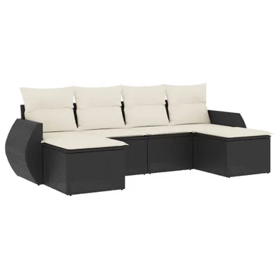 Produktbild von 6-tlg. Garten-Sofagarnitur mit Kissen Schwarz Poly Rattan