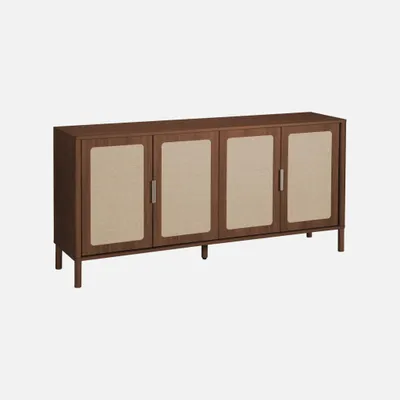 Immagine prodotto di Credenza vintage decorazione legno e paglia di Vienna 4 ante 160cm, Noce