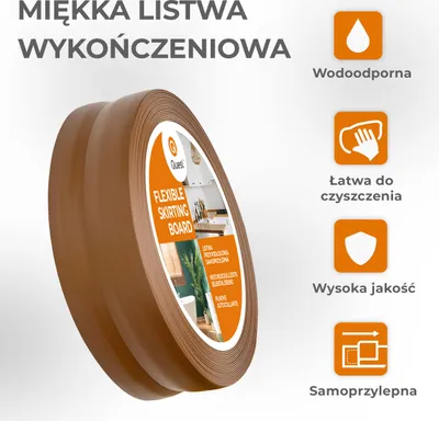 Zdjęcie produktu dla QUEST Listwa wykończeniowa PCV 18x18mm, 5m, samoprzylepna, elastyczna, miękka taśma dekoracyjna, brąz