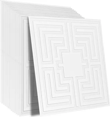 Zdjęcie produktu dla Płyty sufitowe SucceBuy, opakowanie 12 sztuk, płyty sufitowe podwieszane 24 x 24 cale, wysokiej jakości folia PVC, łatwa instalacja / cięcie, klejone plastikowe płyty sufitowe