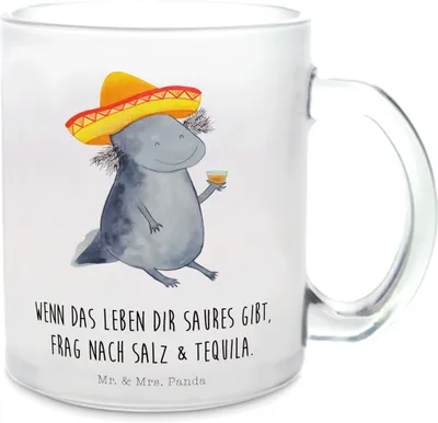 Produktbild von Mr. & Mrs. Panda Häferl Axolotl Tequila - Transparent - Geschenk, Party, trinken, Mexiko, Zitrone, Pott, Tee Tasse, Teeglas, Teetasse, Urlaub, Feiern, Glas, Haferl