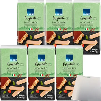 Produktbild von Edeka Löffelbiskuit das Original aus Italien mit Zuckerkruste 6er Pack (6x400g Packung) + usy Block