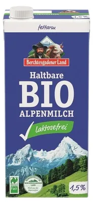 MLEKO ALPEJSKIE UHT O OBNIŻONEJ ZAWARTOŚCI LAKTOZY (min. 1,5 % TŁUSZCZU) BIO 1 L - BERCHTESGADENER LAND