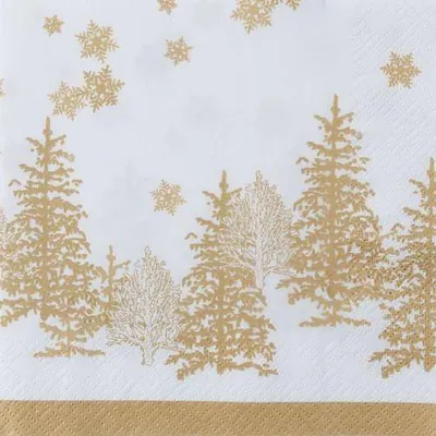 Produktbild von 20 Servietten Tree and Snowflakes gold - Bäume & Schneeflocken gold 33x33cm