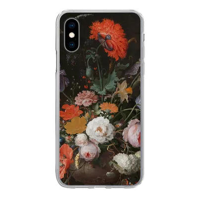 Produktbild von MuchoWow® Handyhülle Schutzhülle Hülle für iPhone X Stilleben mit Blumen und einer Uhr - Gemälde von Abraham Mignon Silikon Softcase Handy Hülle - Handyhülle