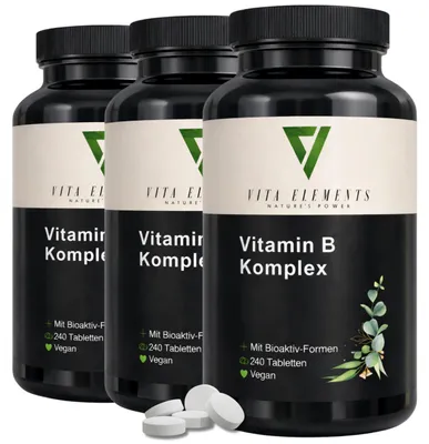 Produktbild von Vita Elements Vitamin B Komplex 3er Set 240 Tabletten 8 B-Vitamine Nahrungsergänzungsmittel
