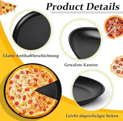Produktbild von Famanu Pizzaplatten Set aus 4 runden, antihaftbeschichteten Edelstahlplatten - 26 cm