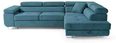 Produktbild von Ecksofa Luca L-Form Türkis Velour Schlaffunktion Bettkasten Wasserabweisend Rechte