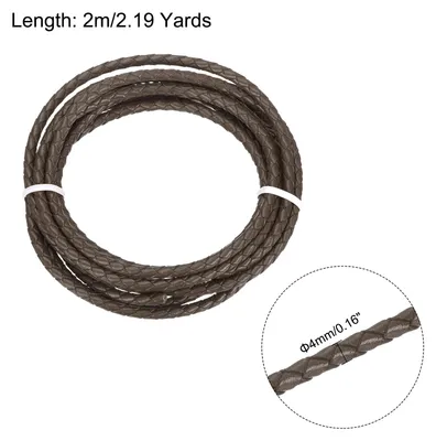 Produktbild von Geflochtener Lederband, 4mm Rund Geflochtenes Kunstleder Halsband Schnur 2 Meter fš¹r Schmuckherstellung Halsketten Handwerk Flechten, Dunkelbraun, 2m