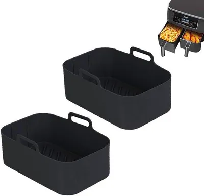Obrázek produktu pro Silikonové vložky do horkovzdušné fritézy, 2 ks, obdélníková vložka do horkovzdušné fritézy 8QT, černá