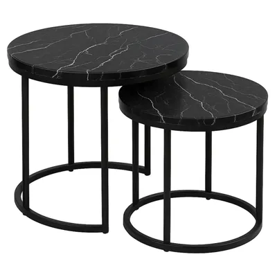 Zdjęcie produktu dla Stoliki kawowe okrągłe zestaw stolików SK102MCZ loft fi 53x45 fi 43x35 marmur czarny + srebrny