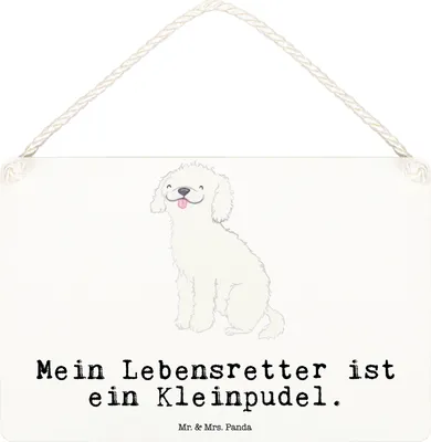 Produktbild von Mr. & Mrs. Panda hängeschild Kleinpudel Lebensretter DIN A6 - Weiß - Geschenk, kleine aufmerksamkeit, holzbild, Schild, Pudel, Wandbild Holz, Deko, Türschild