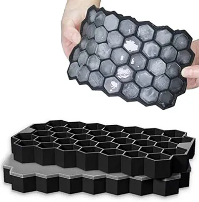 Produktbild von PolkaHome® Silikon-Eiswürfelform, 2er Set, 37-Fach mit Deckel, für Whisky, Cocktails, LFGB-