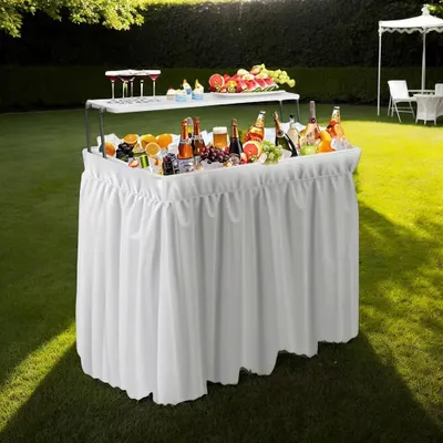 Produktbild von Outdoor-Tisch mit Kühlbox - Kühltisch - Klappbar - Integrierter Eisbehälter - Edelstahl - Rechteckig - Für 8 Personen - Tragbar - Weiß