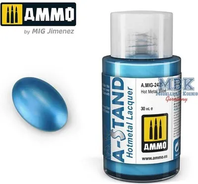 Imagen del producto de Ammo of MIG AMIG2421, base para pistola de aerógrafo, color "Hot Metal Blue" – pintura esmalte de 30 ml para uso con aerógrafo