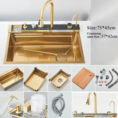 Immagine prodotto di Lavello da cucina con rubinetto - Lavello in acciaio inossidabile da incasso con display digitale - Oro
