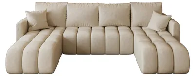 Image de Canapé d’angle GARDA U beige velours Monolith 2 - fonction couchage, coffre de rangement pour la literie