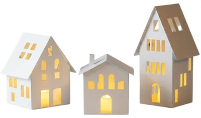 Immagine prodotto di Lampioncino Decorativo LED in Metallo Casetta Set 3 Pezzi Bianco