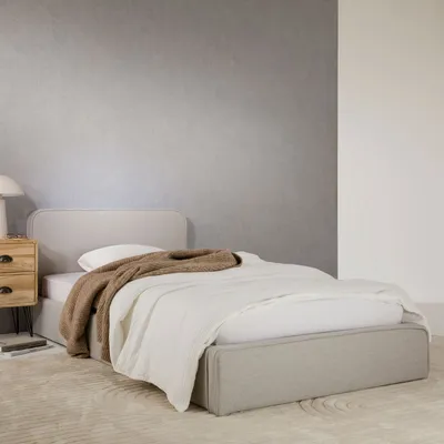 Produktbild von Polsterbett MARINI Einzelbett 90x200 cm in hellgrau - Bett gepolstert mit Lattenrost, modernes Design & stabiles Holzgestell mit Kunststofffüßen