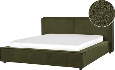 Produktbild von BELIANI Wasserbett Dunkelgrün Bouclé mit Zubehör Matratze 160x200 cm Hohes Gestepptes Kopfteil Retro Design Doppelbett Ehebett Schlafzimmer Ausstattung