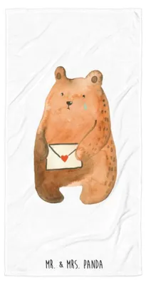 Produktbild von Mr. & Mrs. Panda Strandtuch Bär Liebesbrief - Weiß - Geschenk, Teddy, Badehandtuch, Handtuch, Duschtuch, Freundin, Duschhandtuch, Sehnsucht, Partner, Liebeskummer