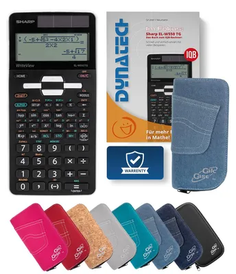 Produktbild von Sharp EL-W550TG Taschenrechner mit Schutztasche hellblau und Fachbuch