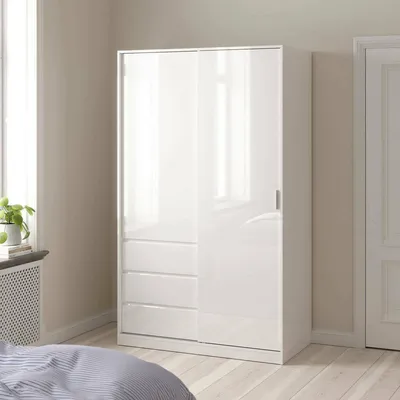 Immagine prodotto di Dmora Guardaroba 2 Ante Sanjose 60x200.4h cm Bianco Bianco Lucido, Appendiabiti 2 Ante