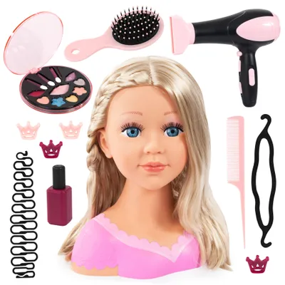 Produktbild von Bayer Design 90088BT Charlene Super Model Schmink- und Frisierkopf, Haarzubehör, Make-up und Fön mit Geräuschen und Wind, für kreatives Spielen