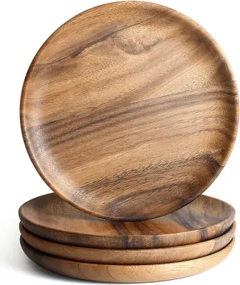 Produktbild von Akazienholz Dinnerplatten, 15 cm Kleine Runde Holzplatten, Set von 4, Holz-Vorspeisenplatten, Snackplatten, Mini-Dessertplatten, Runde Cocktail-Servierplatten, Keksplatten.