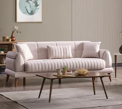 Produktbild von Luxus 2 Sitzer Couch Polster Sofa Textil Couchen Garnitur Zweisitzer Beige