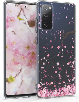 Produktbild von kwmobile Case kompatibel mit Samsung Galaxy S20 FE - Hülle Silikon transparent Kirschblütenblätter Rosa Dunkelbraun Transparent