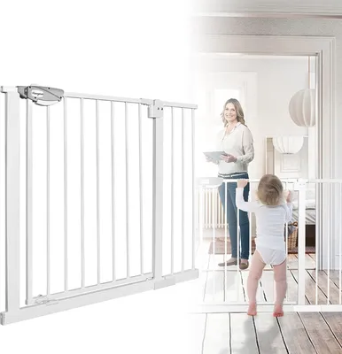 Obrázek produktu pro ACXIN Schodišťová branka bez vrtání, bezpečnostní branka do dveří Jednoruční otevírání＆ Kovová schodišťová branka s automatickým zavíráním pro děti a domácí zvířata, 95-105 cm, bílá
