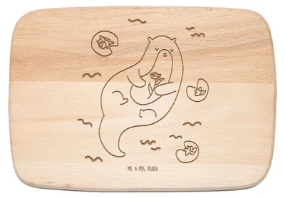 Produktbild von Mr. & Mrs. Panda Holzbrett Otter Seerose - Transparent - Geschenk, vesperbrettchen, Fluss, Schneidebrett, Frühstücksbrettchen, Seeotter, Frühstücksbrett, Wasser