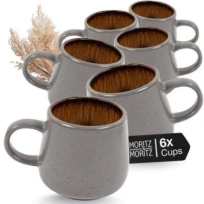 6er-Set Kaffeebecher aus Steingut, 400 ml, grau/beige