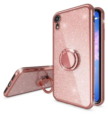 Produktbild von NALIA Ring Hülle für Apple iPhone XR, Glitzer Handy Hülle Silikon Cover Case Rose Gold