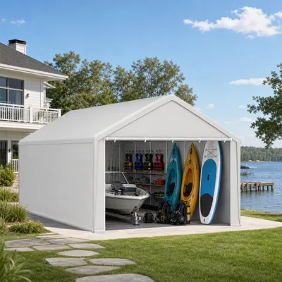 Produktbild von YZNAHRE Carport Zeltgarage 4x8 m Große Garagenzelt Lagerzelt mit Abnehmbar Seitenwände Winterfest Mobile Garage Unterstand Weidezelt für Auto SUV LKW, Weiß