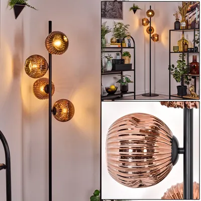 Produktbild von Villamare Stehlampe aus Metall/Riffelglas in Schwarz/Kupferfarben