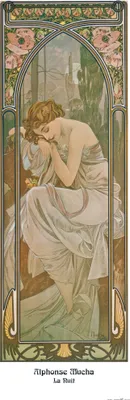Obrázok produktu pre Alfons Mucha umelecký tlač obrazu - Štyri denné doby, Noc, 1899 (91 x 30 cm)