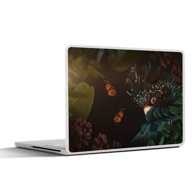 Produktbild von MuchoWow® Laptop Aufkleber Sticker Cover Dschungel - Vogel - Schmetterling - Blumen 32.5x23.5 cm - Sticker für Laptop - Selbstklebend