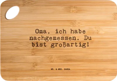 Produktbild von Mr. & Mrs. Panda Frühstücksbrett Oma, ich habe nachgemessen.... - Transparent - Geschenk, Holzbrettchen, Oma Geburtstag, holzschneidbrett, Sprüche, Enkel, Hackbrett, Omi